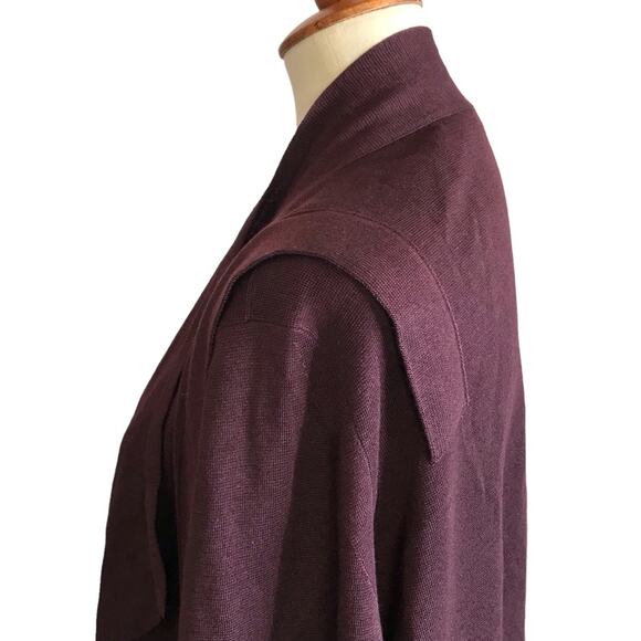 Akris Cashmere Silk Knit Waterfall Front Eggplant Purple Cardgian Sweater 16 - Picture 10 of 13